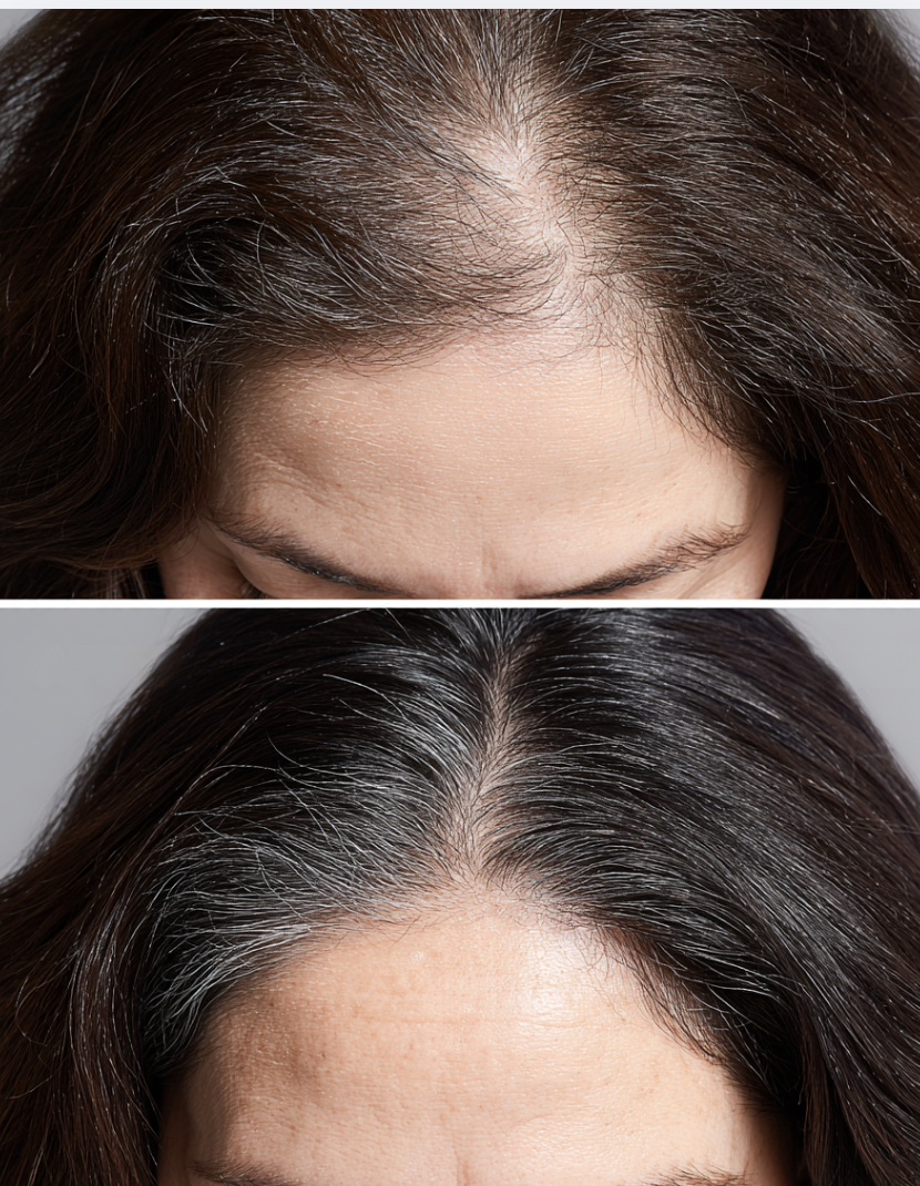 Before and after hair restoration — front hairline
