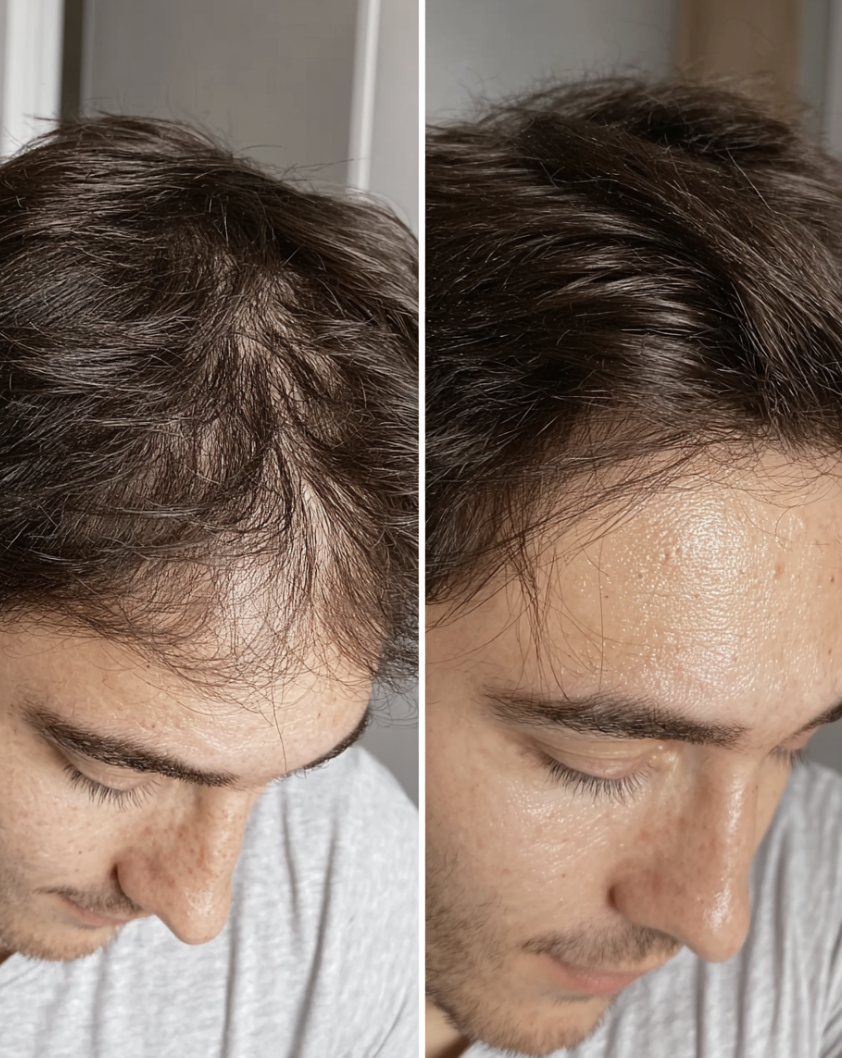 Before and after hair restoration — part line