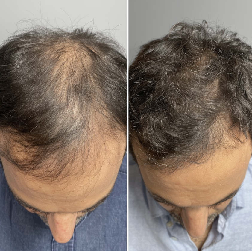 Before and after hair restoration — crown density